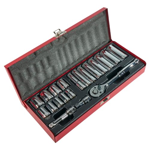 Klein Tools 65508 3/8-Inch Drive Socket Wrench Set with 6-Point, 12-Point, and 6-Point Deep Sockets in SAE Sizes, Case Included, 20-Piece - size: 3/8-Inch, style: 20-Piece