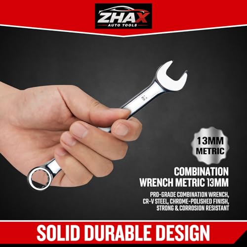 zhax 13mm Metric Combination Wrench, 12 Point Box End, 15 Degree Offset Design, Mirror Polish Finish, Forged CR V Steel, Hand Tools for Mechanics, Ideal for Auto and Home Repair - size: 13mm