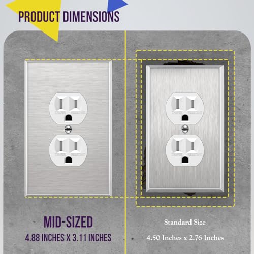 ENERLITES Duplex Receptacle Outlet Metal Wall Plate, Midsize 1-Gang, Silver - color: Stainless Steel, size: Midsize
