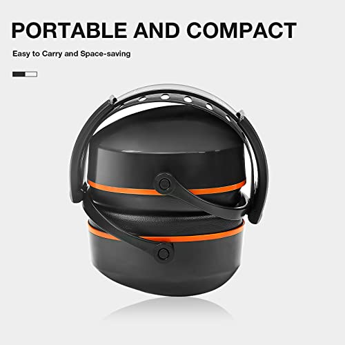 LYSIAN 31dB Hearing Protection Earmuffs, Foldable Adjustable Safety Ear Muffs for Shooting, Construction, Lawn Mowing, Adults - color: Orange Black