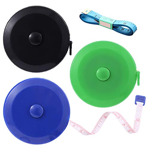Measuring Tape Retractable, 60 Inch Soft Fabric Tape Measure for Body, Push Button Sewing Measurement Tape for Cloth Waist(3 Pack/Green Black Blue) - color: Green, Black, Blue