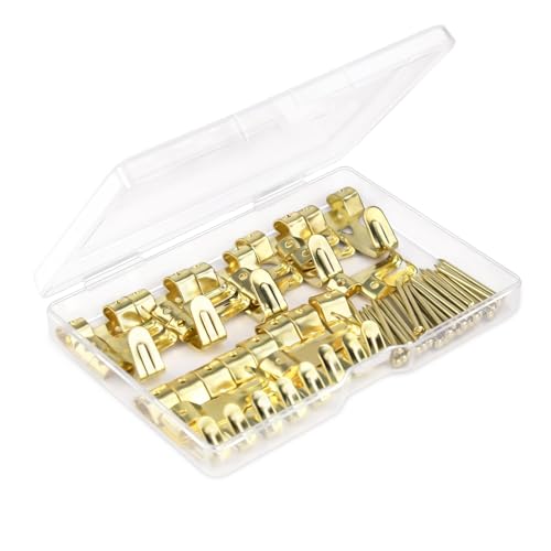 55 Pack Picture Hanging Kit Picture Hangers Heavy Duty Picture Hanging Hooks with Nails for Drywall Wooden Professional Wall Hanging Hardware for Pictures Frame Mirror Clock Canvas Mounting (Gold)