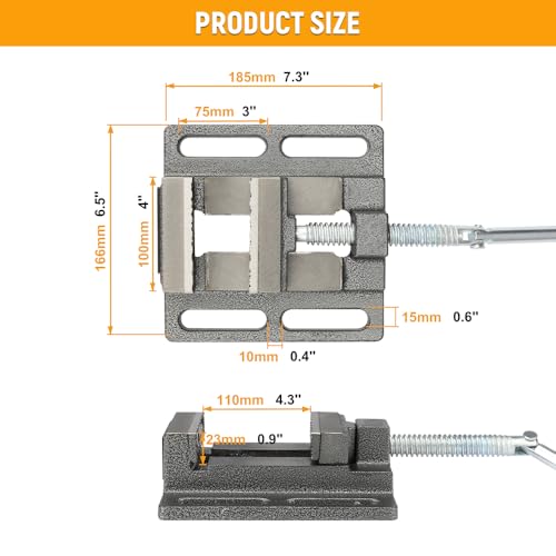 Hoteche 4-Inch Drill Press Vise, Bench Vise Clamp for Drilling Machine, Heavy Duty Milling Vice with Hardened Tempered Jaws, Black Powder Coated Slotted Workbench Fastener for Metal & Woodworking - size: 4-Inch