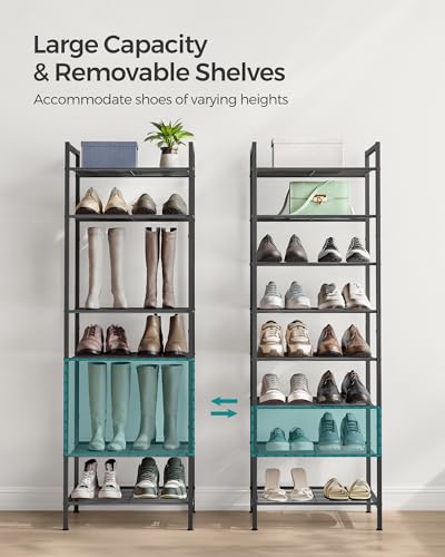 SONGMICS 8-Tier Metal Shoe Rack, Vertical Shelf, Holds up to 18 Pairs - color: Black, size: 8 Tiers (12"D x 17.6"W)