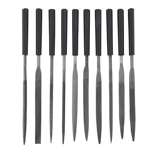 10Pcs Needle File Set Hand Metal Files Hardened Alloy Strength Steel Files Mini Needle Jewelry File Set Trimming Includes Half-Round File, Flat Warding, Round, Square, Triangular, and Flat