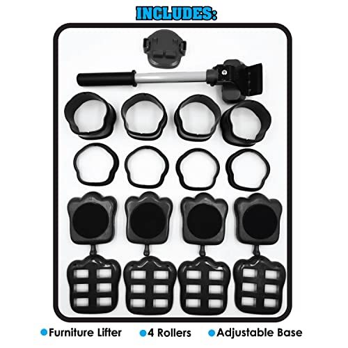 Heavy Duty Furniture Lifter with 4 Sliders for Easy and Safe Moving, Appliance Roller Suitable for Sofas, Couches and Refrigerators, Adjustable Height - color: Black