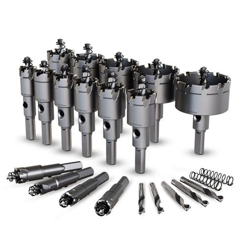 GSTK 20PCS Upgrade Heavy Duty Carbide Hole Saw Kit,with 5*Extra Titanium Plated Pilot Center Drill and 2* Spring，for Hard Metal, Stainless Steel, Iron - size: 15pcs