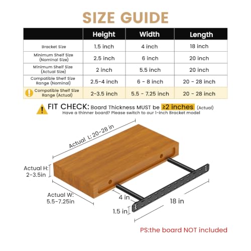 2pcs Floating Shelf Hardware Heavy Duty Hidden Shelf Brackets Support,Wall Mounting Invisible Floating Shelves Bracket Without Jig (18" x 4" x 1.5" Without Tools) - size: 18" x 4" x 1.5"
