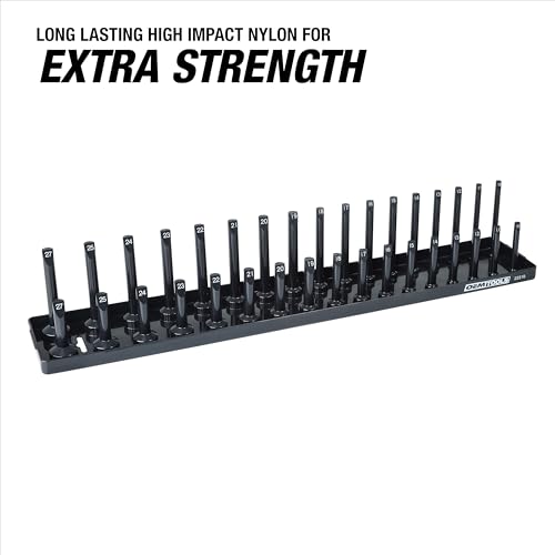 OEMTOOLS 22210 1/2" Metric Socket Organizer, 1/2 Socket Holder for Deep and Shallow Sockets, Labeled Posts, Dual Rail, Holds 10 mm to 27 mm - size: 1/2"