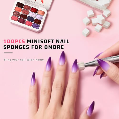 Ombre Gel Polish Palette,16Colors Pat Gel Paint Nail Art Kit Sponge Patting - color: 16 Colors M