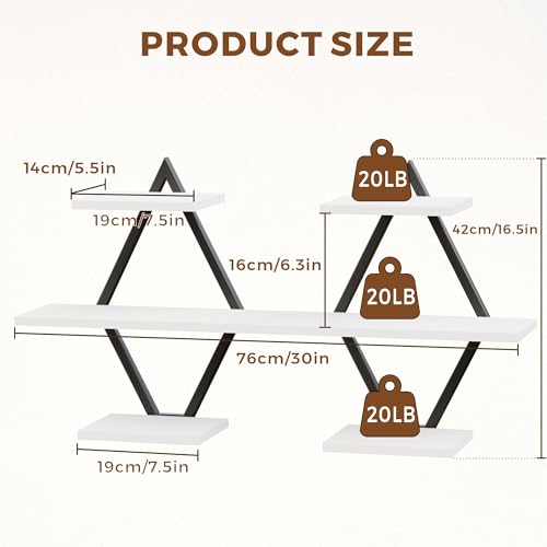Floating Wall Shelves, Set of 2, White - color: White