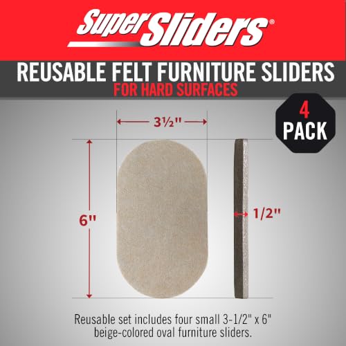 Super Sliders 3-1/2" x 6" Small Oval Reusable Felt Furniture Sliders for Hard Surfaces, Anti-Slip Protective Furniture Moving Pads for Beds, Sofas, Dressers, Set of 4, Beige - size: 3-1/2 x 6 Inch Oval, style: For Hardwood