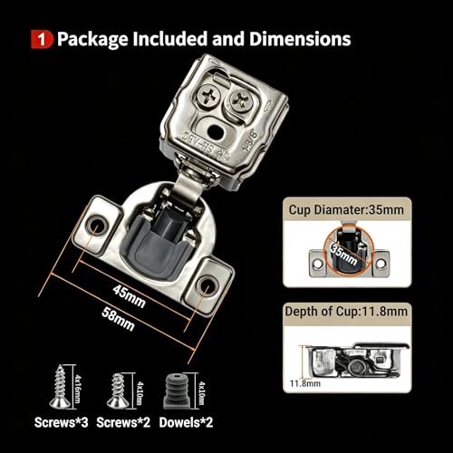 30 Pcs 1 3/8" Overlay Soft Close Cabinet Hinges 105° 3D Adjustable - size: 1-3/8"
