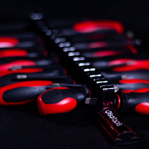 Olsa Tools Magnetic Screwdriver Organizer, Red, Holds 16 Screwdrivers - color: Red Organizer / Black Clips