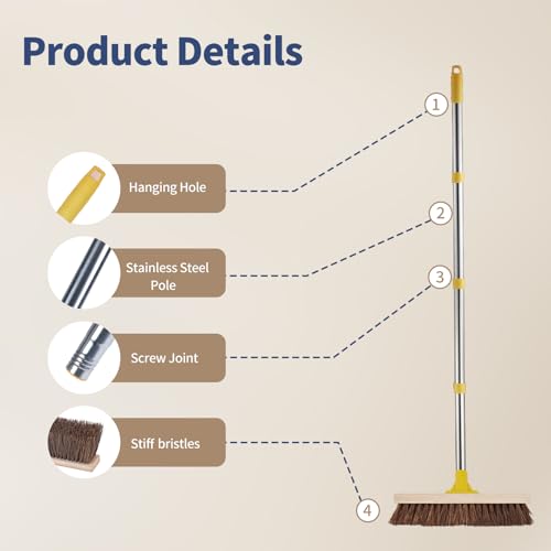 NICOFPHY Heavy Duty Floor Scrub Brush with Long Handle for Outdoor Cleaning