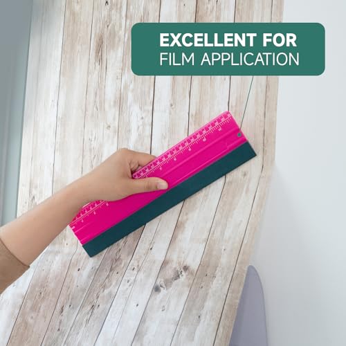 FOSHIO Professional Squeegee for Vinyl, Decals, Sticker Paper, Wallpaper, Window Film, Craft, Suede Felt Squeegee Smoothing Tool with Ruler, Pink (10 inches) - size: 10 inches