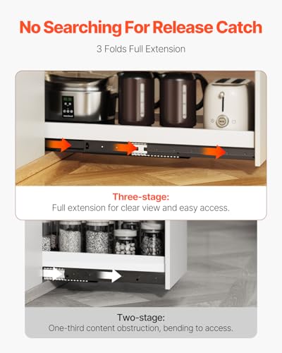 VEVOR Undermount Heavy Duty Drawer Slides, 16 24 32 40 Inch 260 lb Load Capacity Full Extension Ball Bearing Under Stair Cabinet Rails, Bottom Stair Cabinet Glides Track Runners(16inch, Black) - size: 16 Inch