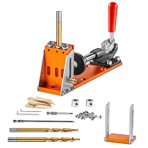 VEVOR Pocket Hole Jig Kit, Adjustable and Easy to Use Pocket Hole Jig System with Step Drills, Wrenches, Drill Stop Rings, Screws and Square Drive Bits, Dual Scale Marks, for DIY Carpentry Projects - color: Orange