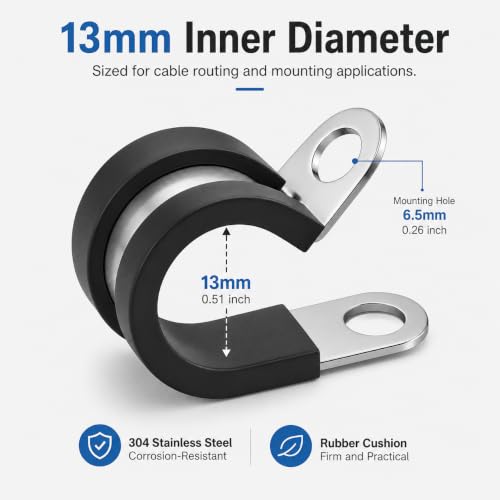 Ymkf Sqqr 1/2 Inch Cable Clamps, 100 Pack 304 Stainless Steel P Clamps - size: 13mm / approximately 1/2 inch