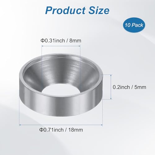 M METERXITY 10-Pack M8 Countersunk Finish Washers, Hole Dia 0.31"/8mm Alloy Aluminum Finish Cup Washer Screw Head Gasket for Industrial/Screw RC/Car/Motorcycle/Mechanical Parts [Silvery] - color: Silvery