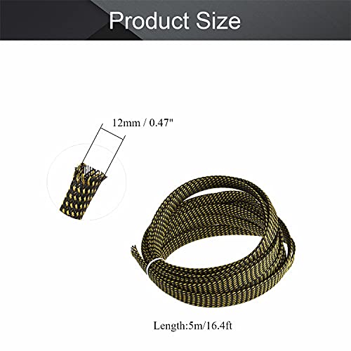 Othmro 5m/16.4ft PET Expandable Braid Cable Sleeving Flexible Wire Mesh Sleeve Black Gold,for TV Audio PC Cords Protecting from Pets Chewing - color: Black Gold, size: 12mmx5m