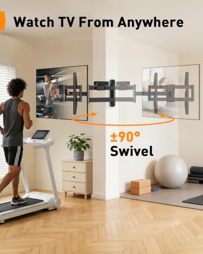 Perlegear Long Arm Full Motion TV Mount with Power Strip for 38–75 inch TVs - size: Fits 38-75'' TVs / Max 600x400mm