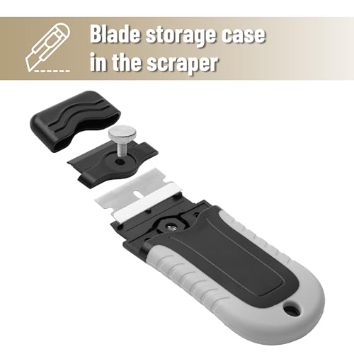 Bates- Razor Blade Scraper, Grey, Locking Razor Scraper Set with 10 Extra Stainless Steel Blades, Window Scraper, Scraper Tool, Glass Scraper, Scraper Blades, Paint Scraper Blade Scraper for Cleaning - color: Light Grey