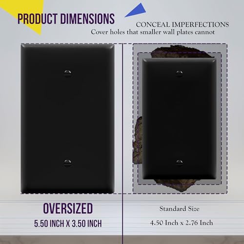 ENERLITES 5 Pack Oversized Blank Wall Plate Cover, 1-Gang, Black - color: Black, size: Over-Size