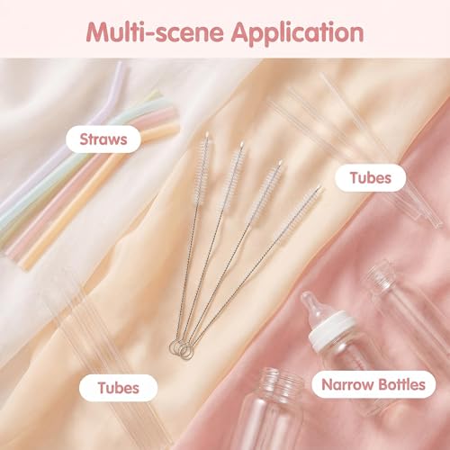 4 Pack Straw Cleaner Brush, Reusable Metal Handles Straw Cleaner Brush Extra Long for Stanley Mug 40, 30, 20 oz, 10mm Wide for Sippy Cup, Water Bottle and Tubes - color: Clear*4