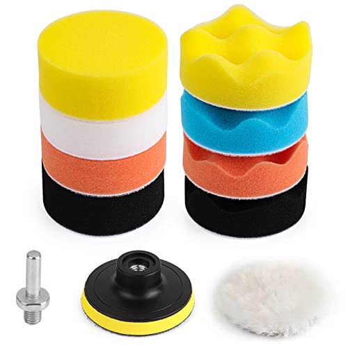 Kshineni 3 Inch Drill Buffing Pad, 11 Pcs Car Foam Polishing Pads Kit, Drill Buffer Polisher Attachment Buffing Kit for Car Polishing, Waxing, Sealing Glaze - size: 3Inch-11Pcs