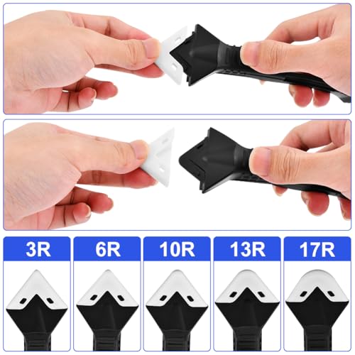 10 Pcs Silicone Caulking Tool, 3 in 1 Caulk Remover Tool | Grout Removal Tool with Replaceable Pad Glass Glue Angle Scraper, Sealant Finishing Tool for Kitchen Bathroom Tile Sink Joint