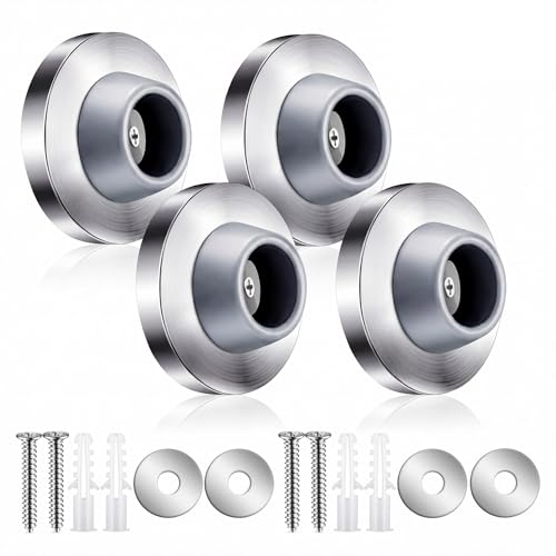Blulu 4 Pcs Door Stopper Wall Bumper Flush Mount Protector,Silver - color: Silver