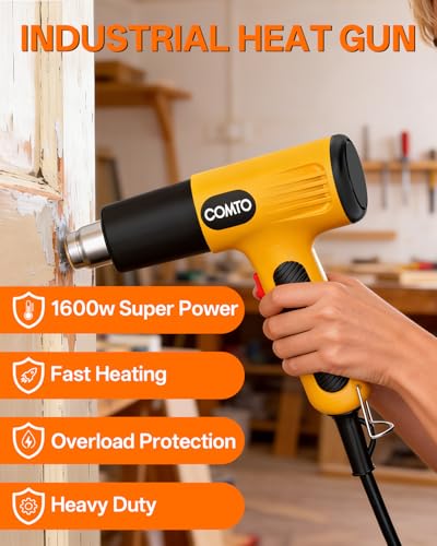 Heat Gun, 1600W Hot Air Gun with 2 Heat Settings, Yellow - color: Yellow