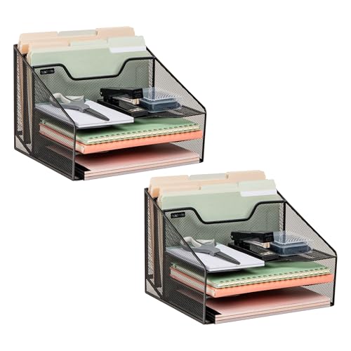 Mind Reader File Organizer, Set of 2, Desk Organizer, Storage, Paper Tray, Office, Metal Mesh, 12.5"L x 11.5"W x 9.5"H, Black