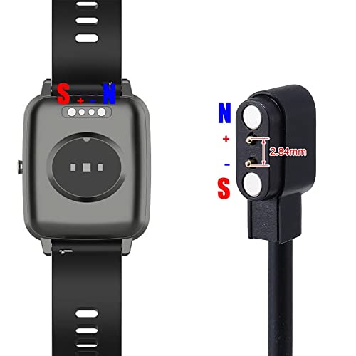 2Pcs 2-Pin Universal Black USB Data Charging Cable with Magnetic Charger Charging Mode for Smart Watch 2.84mm