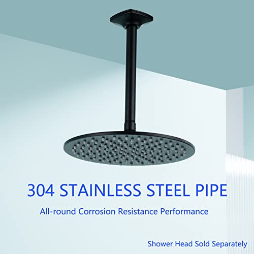 8 Inch Ceiling Mount Shower Arm and Flange,Straight Arm Ceiling-Mounted Matte Black,SW-91038-8MB. - color: R-angle Square Flange-8" Matte Black