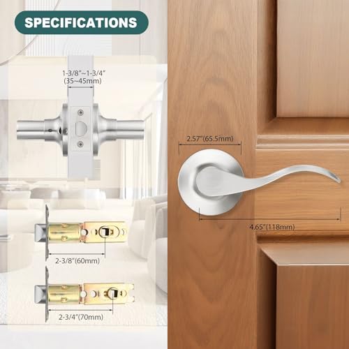 GOBEKOR 4 Pack Passage Door Levers Brushed Nickel Closet Door Handles Keyless Interior Door Handle Lock Wave Reversible Lever Door Handles