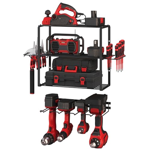 Power Tool Organizer - 4-Tier Garage Shelving Unit with 140lb Max Capacity - Wall Mount Garage Storage System for Tools by Stalwart - size: 4 Tier