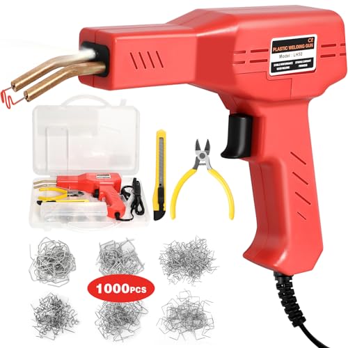 ATOLS Upgraded Plastic Welder, 1000PCS Staples, Pure Copper Transformer, Rapid Heating, Plastic Welding Kit, Hot Stapler Kit, Plastic Welder Gun Kit, Car Bumper Repair Kit, Plastic Repair Kit(Red)