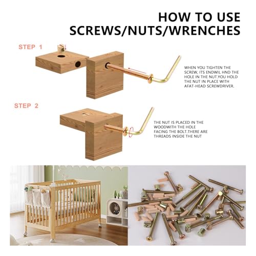 Baby Bed Frame Bolts, Crib Screws Hardware ReplacementKit M6x20/40/60/80mm Hex Drive Socket Cap Screws Barrel Nuts Wooden Dowel Kit for Beds Chairs Furniture et (Bronze 20set) - size: Bronze 20set