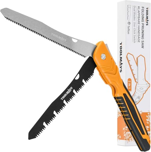 Folding Saw, 8" Branch Saw with Two Blades - color: Yellow