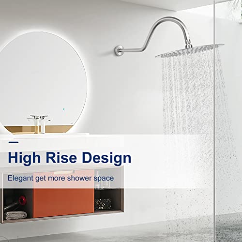 NearMoon Shower Extension Arm with Flange - S Shaped High Arc Gooseneck Long Shower Extender Pipe, Perfect for Rainfall Shower Head - Bathroom Accessory,16 Inch (Brushed Nickel) - color: Brushed Nickel