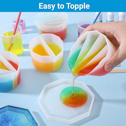 Gartful 4PCS Silicone Split Cups for Paint Pouring, 7oz/200ml Multi-Channel Resin Mixing Cups for Epoxy Resin, Acrylic Pouring, Fluid Art Crafts - size: 2/3/4/5 Channels
