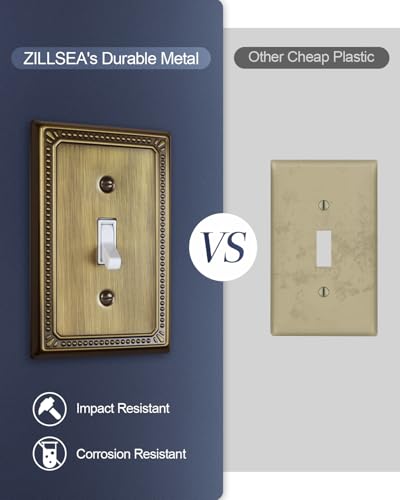 Switch Plates Outlet Covers, 2-Pack Antique Brass Metal Wall Plates - color: Antique Brass, size: 1 Toggle 2PK