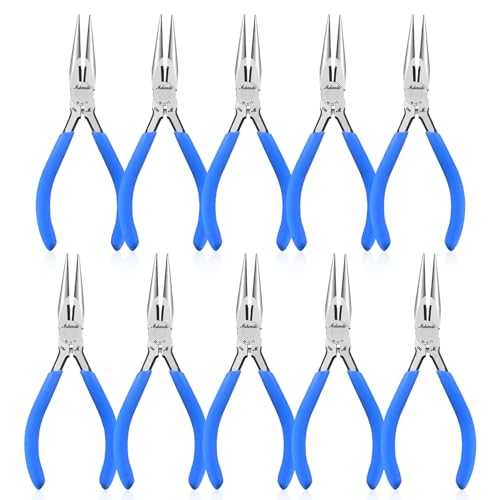 Needle Nose Pliers Set, mshandto 5" Long Nose Pliers for Wire Bending, 10 Pack High Carbon Steel Needle Nose Pliers, Serrated Jaw Pliers for Jewelry Making, Electronics, Object Grasping, Craft Making - size: 5"-10Pack
