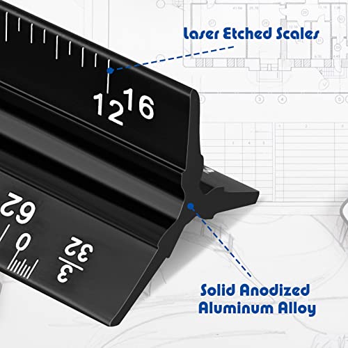 Macarrie 10 Pcs Architectural Scale Ruler 12" Engineers Scale Set, Black - color: Black