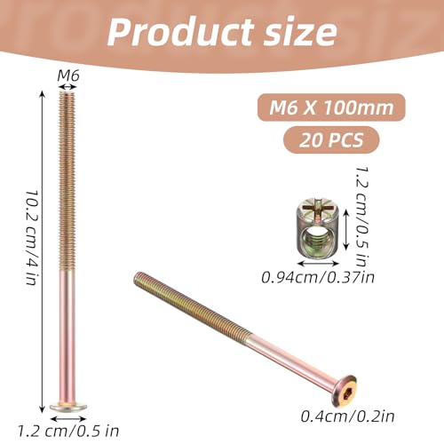 20PCS M6 X 100mm Bunk Bed Bolts, Crib Screws Replacement