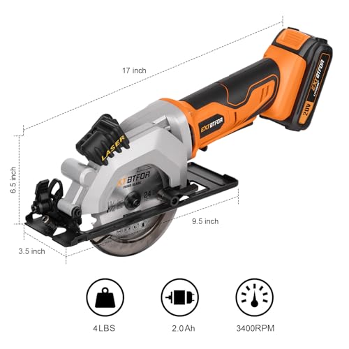 Cordless Circular Saw,2.0 Battery 3400RPM Laser Guide,45° Angle - style: Cordless circular saw