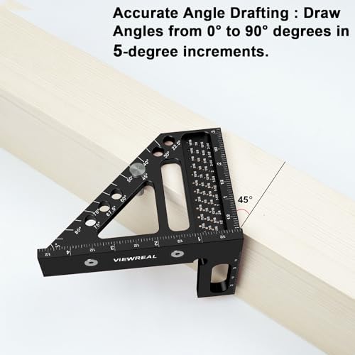 Precision Multi-Angle Carpenter's Square - Versatile Aluminum Woodworking Tool with Laser-Etched Markings for Engineering & Construction - color: Black