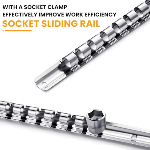 Tandefio 15 Pcs Metal Socket Rails Set Socket Organizer Holder 16 Clip on Rail Tool Organizer Storage, 1/4-inch, 3/8-inch, 1/2-inch